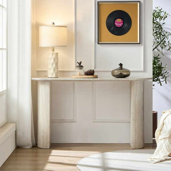 Kevinplus 55.12" Faux MARS Marble Pattern Entryway Table,Console Table for Living Room,Hallway, Entrance,Beige