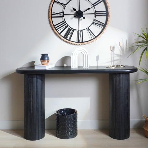 Kevinplus 56" Wood Console Table, Modern Hallway Table Modern Sofa Table for Living Room，Black