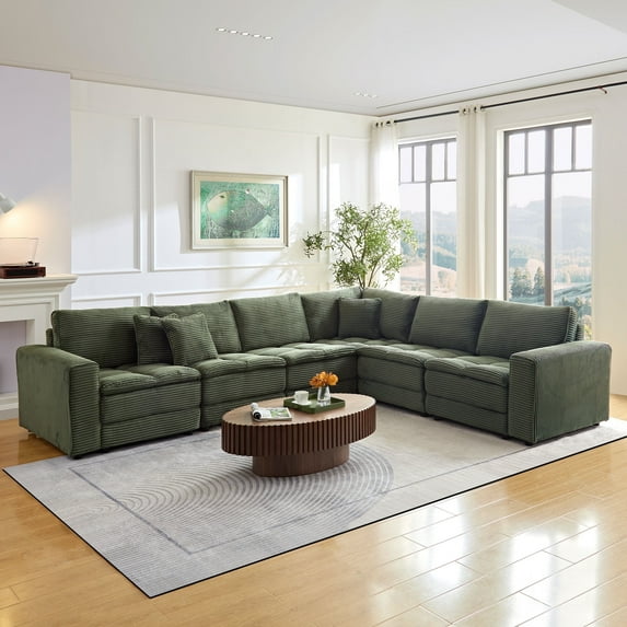 Kevinplus 6 Seats Sectional Sofa,L Shaped Corner Couch for Living Room, Green