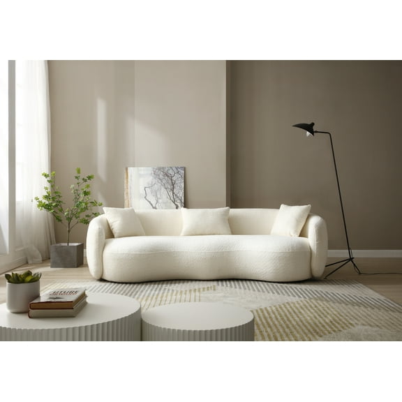 Kevinplus 4-Seat Modern Curved Sofa with 3 Pillows for Bedroom Office Apartment (Beige)