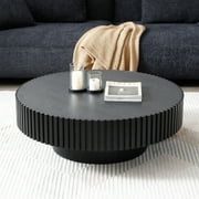 Kevinplus 39.27" Round Wood Coffee Table,Modern Handcraft Drum Coffee Tables for Living Room, Apartment, Black