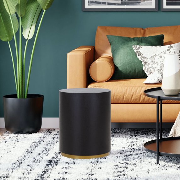 Kevinplus Black Coffee Table with Gold Rim Bottom End Table Round Wood Side Table for Living Room Bedroom