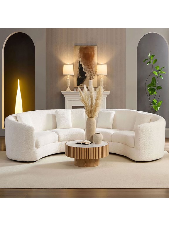 Classic Curved Tight Back Sofa, Upholstered Comfy Couch with 4 Pillows for Living Room Apartment,