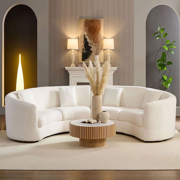 Kevinplus Classic Curved Tight Back Sofa, Upholstered Comfy Couch with 4 Pillows for Living Room Apartment,