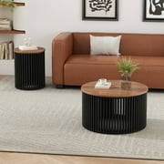 Kevinplus Coffee Table Set of 2, Wood Nesting Tables for Living Room, Natural, Black