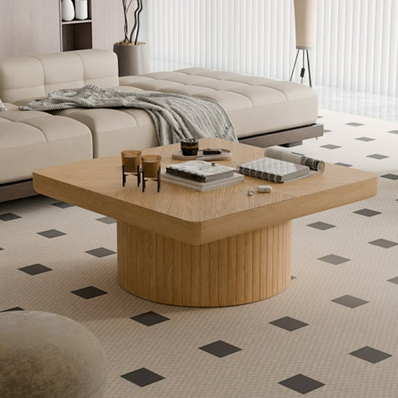 Kevinplus Coffee Table with Base for Living Room, 35 inch Square,Natural