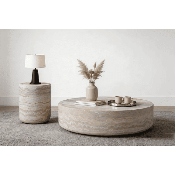 Kevinplus Faux MARS Pattern Coffee Tables Set of 2, Side Table for Living Room,39"+16", Marble