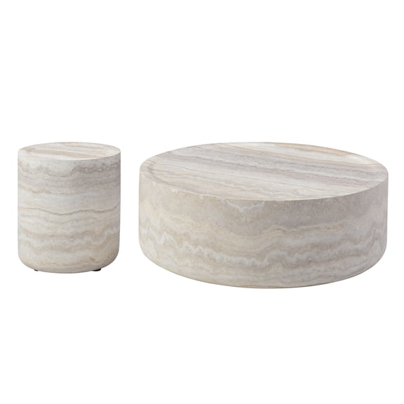 Kevinplus Faux MARS Pattern Coffee Tables Set of 2, Side Table for Living Room,39"+16", Marble