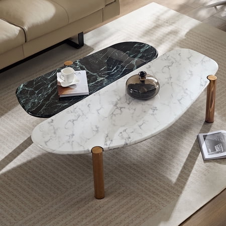 Kevinplus Faux Marble Coffee Tables Accent Tea Tables with Gold Metal Foot for Living Room Home Office
