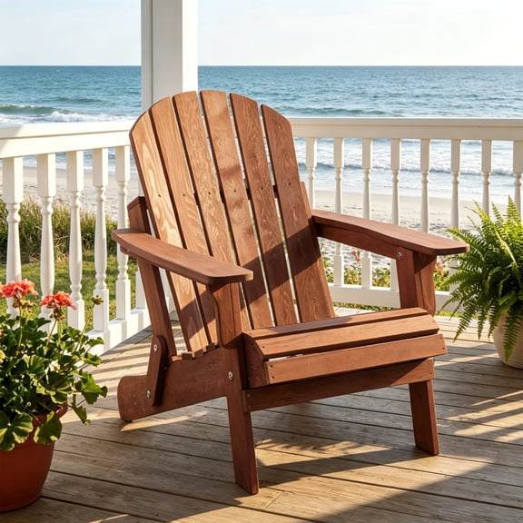 Kevinplus Folding Adirondack Chair with Pre-Assembled BackRest, Wood Patio Chair for Ourdoor, Garden,Brown