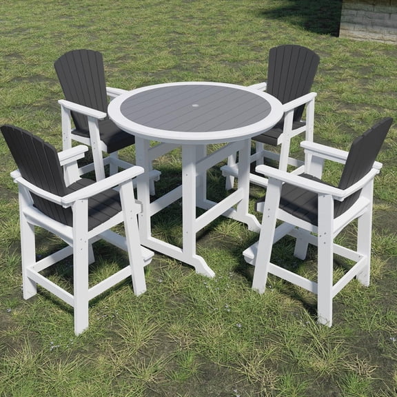 Kevinplus HDPE Bar Table, Dining Table, Counter Height Table for Outdoor, White, Gray