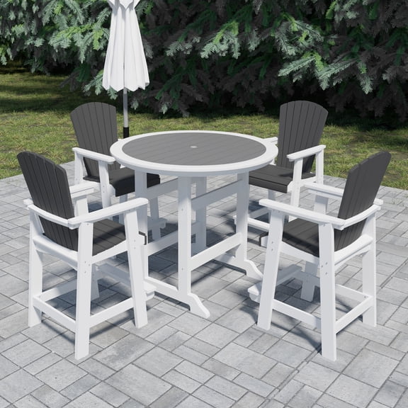 Kevinplus HDPE Patio Bar Table Set, High Top Outdoor Table and 4 Chairs, Bar Table & Stools Set