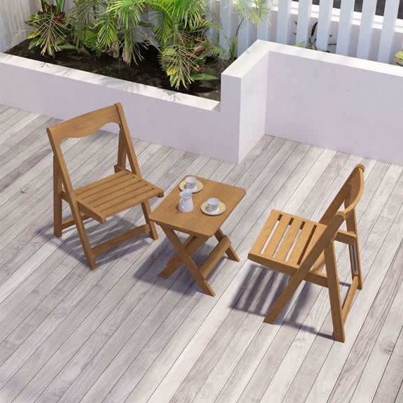 Kevinplus HIPS 3 Pieces Outdoor Bistro Set, Foldable Small Table and 2 Chair and Rectangular Table, Teak