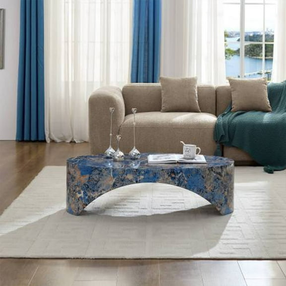 Kevinplus Marble Coffee Table Side Table for Living Room, Blue