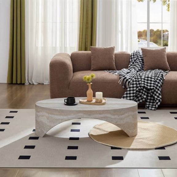 Kevinplus Marble Coffee Table Side Table for Living Room, White