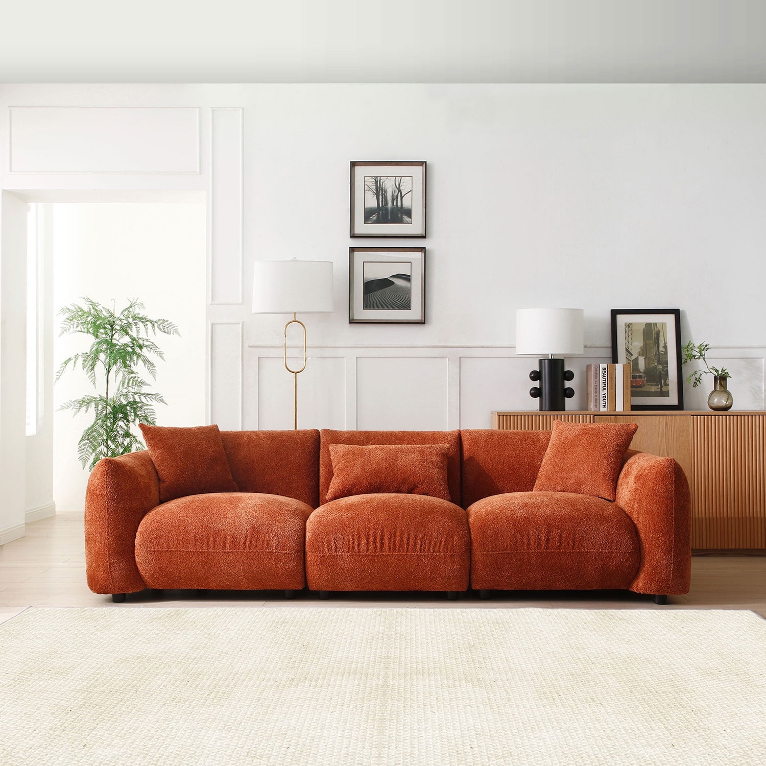 Kevinplus Mid-Century Modern Comfortable 3 Person Sofa, Lamb Wool