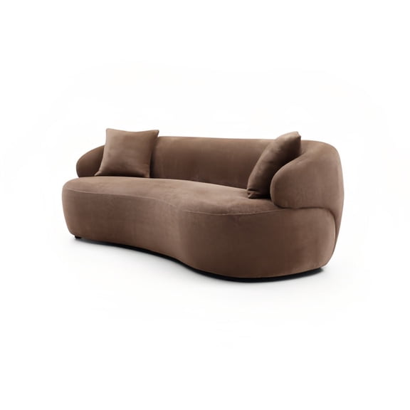 Kevinplus Mid Century Modern Curved Sofa, 3 Seat Cloud couch Boucle sofa Fabric Couch for Living Room, Bedroom,Office,Dark Brown