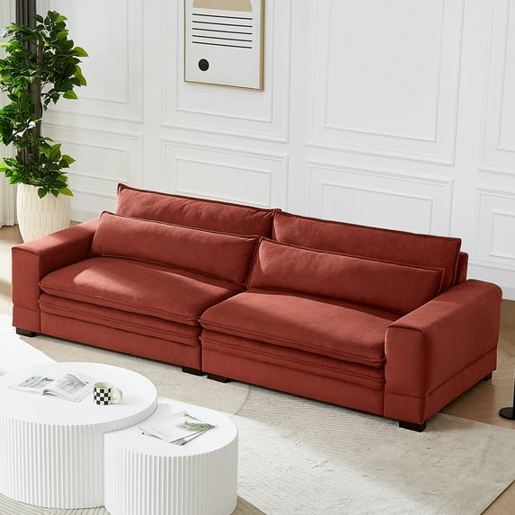 Kevinplus Mid-Century Modern Fabric Sofa, Upholstered Sofa Couch with two pillows Modern Loveseat Sofa for Living Room RED