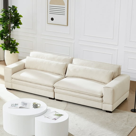 Kevinplus Mid-Century Sofa Couch Modern Upholstered Couch for Livingroom,Bedroom, Apartment, Home Office Beige