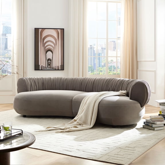 Kevinplus Modern Curved Sofa, 4 Seats Sectional Sofa wiht Crescent Silhouette Design for Living Room, Bedroom, 4 Seats, Gray, 102.36 inch