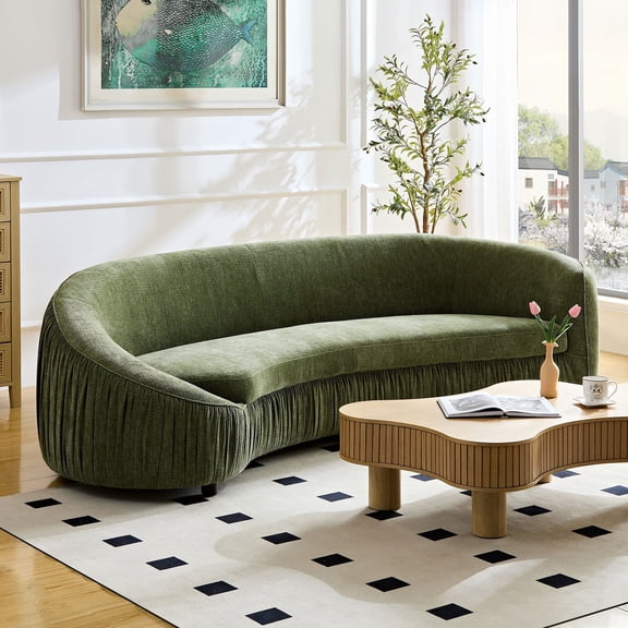 Kevinplus Modern Design Curved Shaped Sofa Couch for Living Room,Upholstered 3-Seat Sofa Fabric Couch,Green