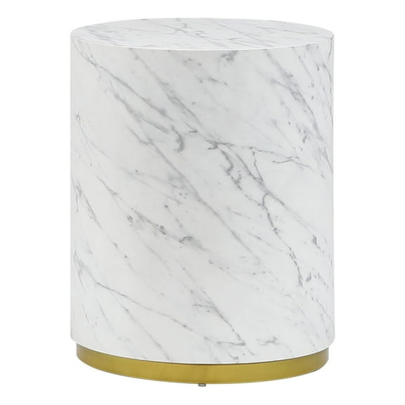Kevinplus 15“ Round Modern Faux Marble Coffee Tables with Gold Metal Base for Living Room Fully Assembled White