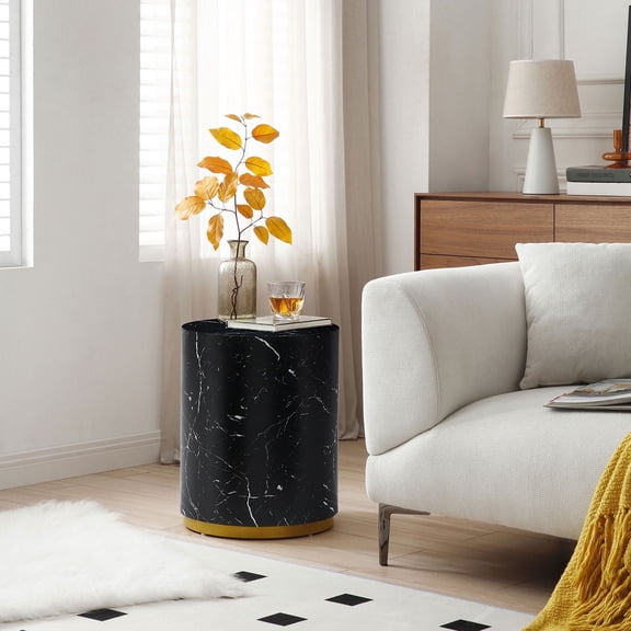 Kevinplus Modern Faux Marble Metal Coffee Table, Black