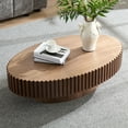 Modern Handcraft Drum Coffee Table 31.5 inch Round Coffee Table for Living Room,Small Coffee Table with Sturdy Pedestal,Walnut main image 0