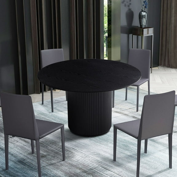 Kevinplus Modern Industrial Style Round Table, Black Round Dining Table, MDF Handcraft Pedestal Dining Room Table Restaurant Furniture Leisure Coffee Table