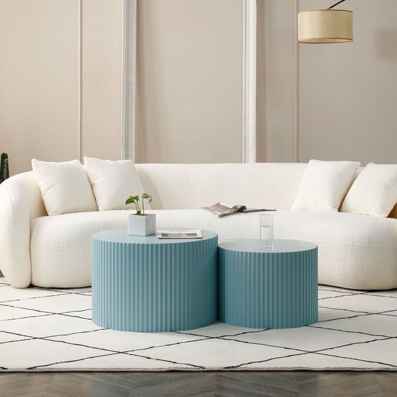 Kevinplus Modern Luxury Round Wood Nesting Coffee Table, Blue