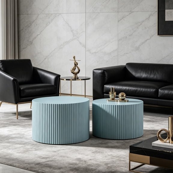 Kevinplus Modern Luxury Round Wood Nesting Coffee Table, Blue