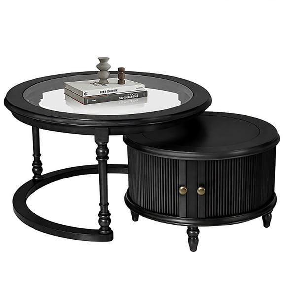 Kevinplus Modern Nesting Coffee Table Set with Glass and Solid Wood Frame for Living Room,Black