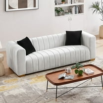 Kevinplus Modern Velvet Standard Round Handrails 3-Seater Sofa, White