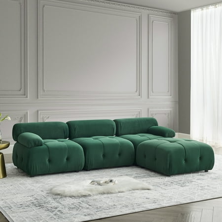 Kevinplus Modular Sectional Sofa,Velvet L-shaped Double-Sided Recliner Sofa, Button Tufted Design, With Double-Sided Footstool, Living Room DIY Combination Sofa,Green