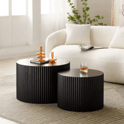 Kevinplus Nesting Coffee Table Set of 2, Matte Black Round Wooden Coffee Tables, Modern Luxury Side Tables Accent End Table for Living Room Apartment
