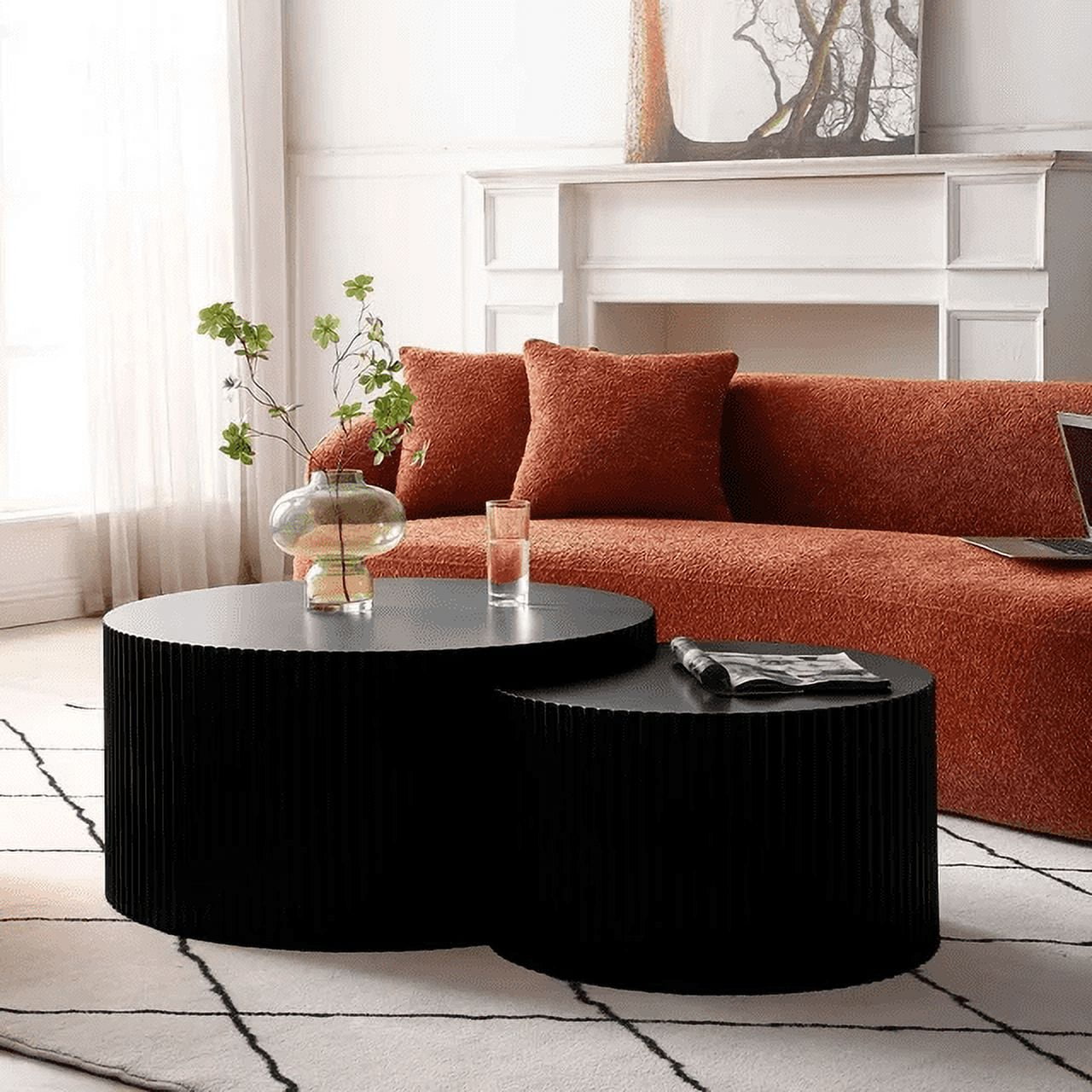 Kevinplus Luxury Wooden Nesting Coffee Table Set of 2, Matte Black