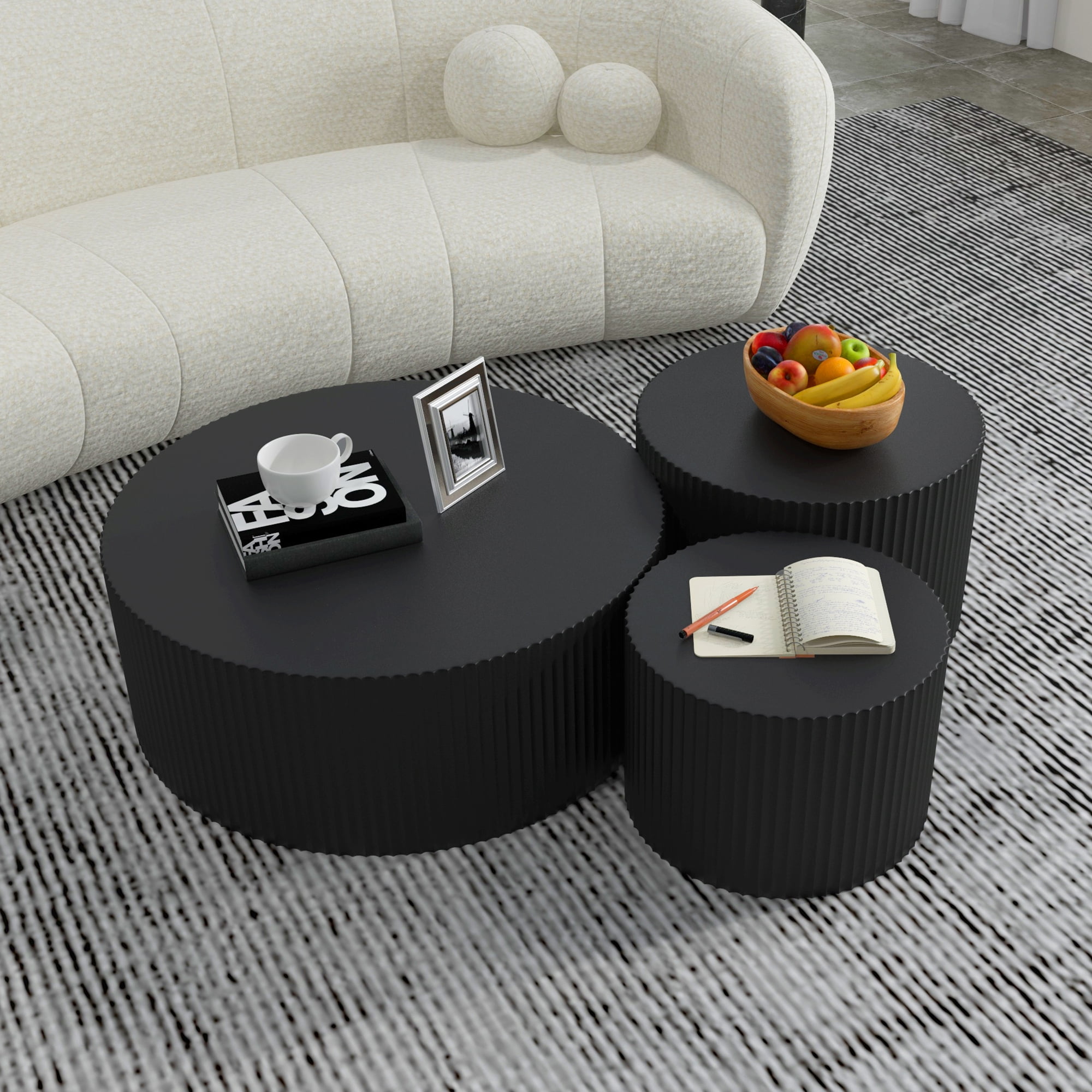 Black Coffee Table Set Of 3 Kevinplus Nesting Coffee Table Set of 3, Matte Black Round Wooden