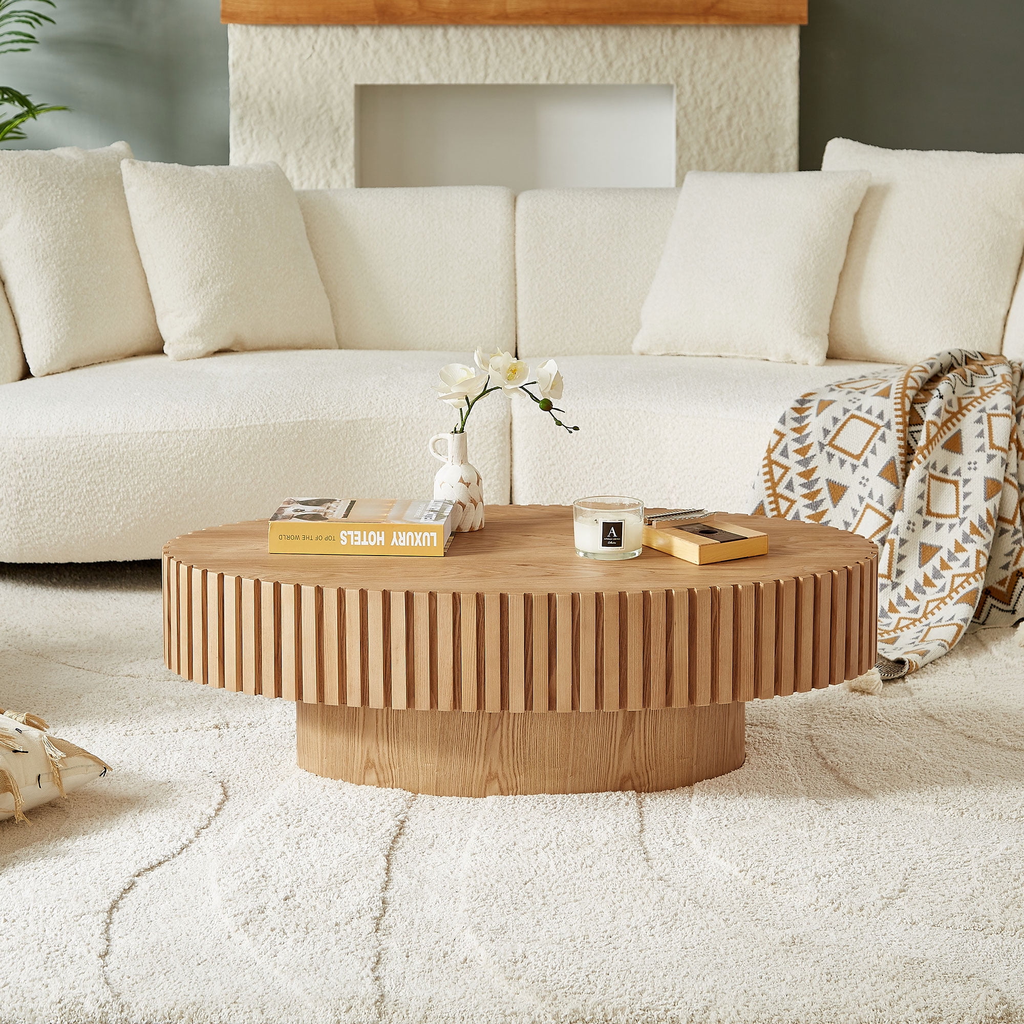 Kevinplus Oval Coffee Table with Sturdy Pedestal for Living Room ...