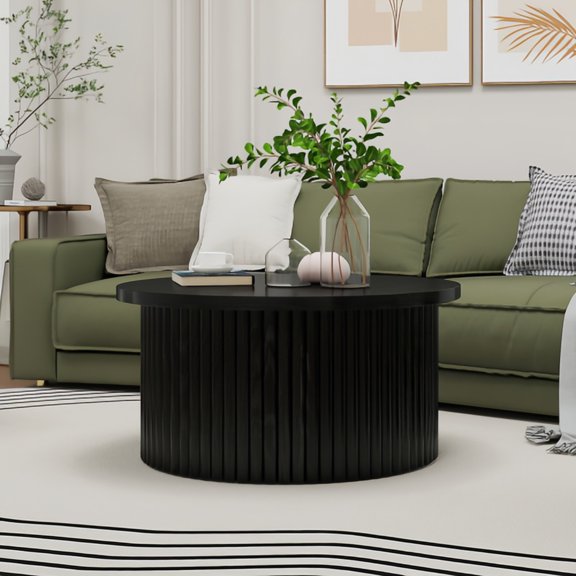 Kevinplus Round Coffee Table, Modern Side Tables Accent End Table for Living Room, Apartment,Black