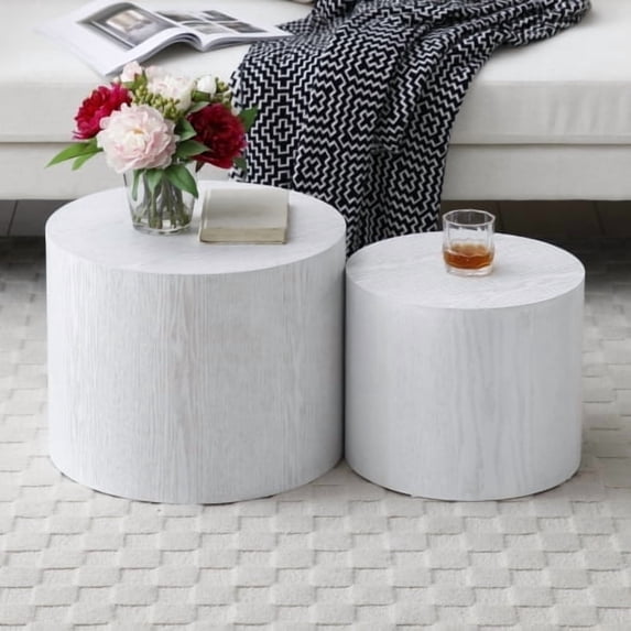 Kevinplus Round Coffee Table Set of 2, Nesting Coffee Tables for Living Room, Office, Bedroom, White