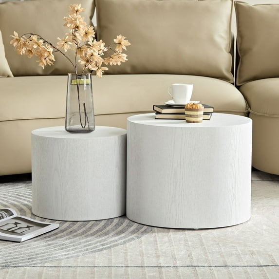 Kevinplus Modern Round Coffee Table Set of 2, End Table for Living Room, Apartment, White