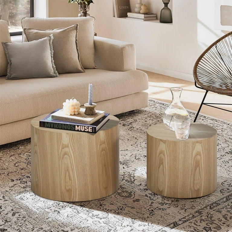 Kevinplus Round Wooden Coffee Table Set, Modern Side Tables