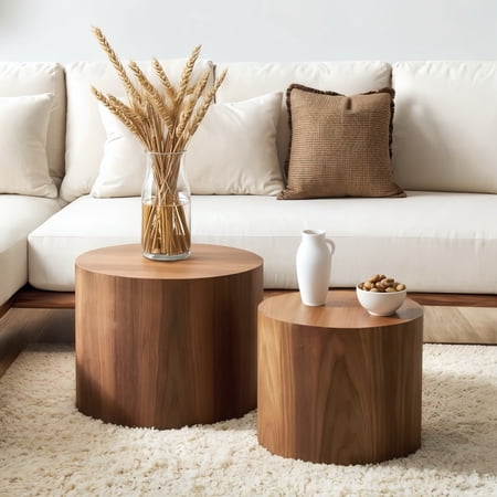 Kevinplus Nesting Coffee Table Set of 2, End Tables for Living Room, Apartment, Walnut