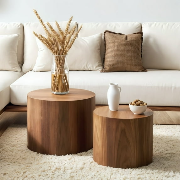 Kevinplus Nesting Coffee Table Set of 2, End Tables for Living Room, Apartment, Walnut
