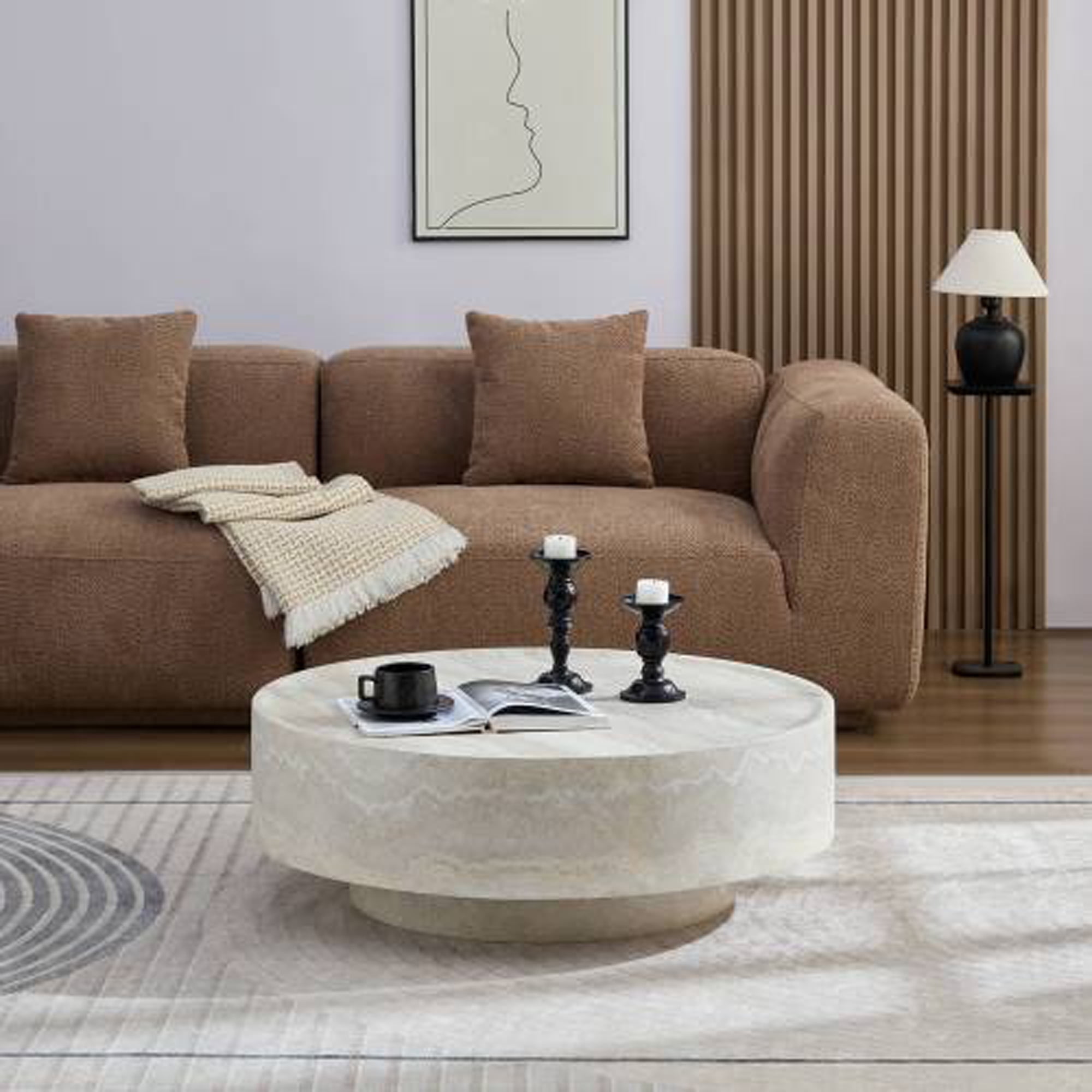 Kevinplus Round Coffee Table, Side Table,End Tables with stone surface for Living Room