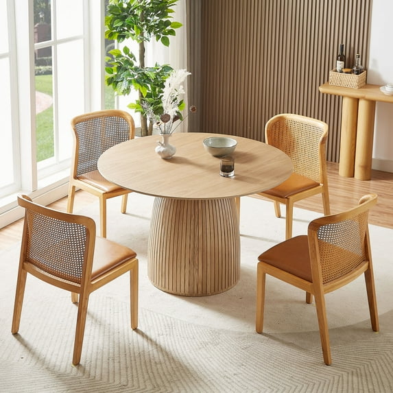 Kevinplus Round Dining Table Modern Wood Kitchen Table 47.24" Circular Tabletop for Leisure Coffee Table OAK.