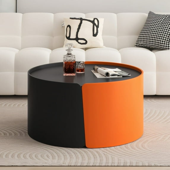 Kevinplus Round Nesting Coffee Table, Modern Side Tables with Extendable Sliding Tabletop for Living Room, Office,Black, No Need Assembly