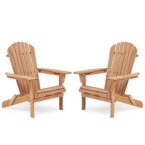 Kevinplus Set of 2 Folding Adirondack Chair for Garden Outdoor, Lawn, Backyard, Natual