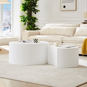 Kevinplus Storage Round Medium Density Fiberboard Coffee table, White