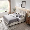 thumbnail image 1 of Kevinplus Twin/Queen Upholstered Bed Frame with Headboard, Wood Slat Support, No Box Spring Needed, White, 1 of 8